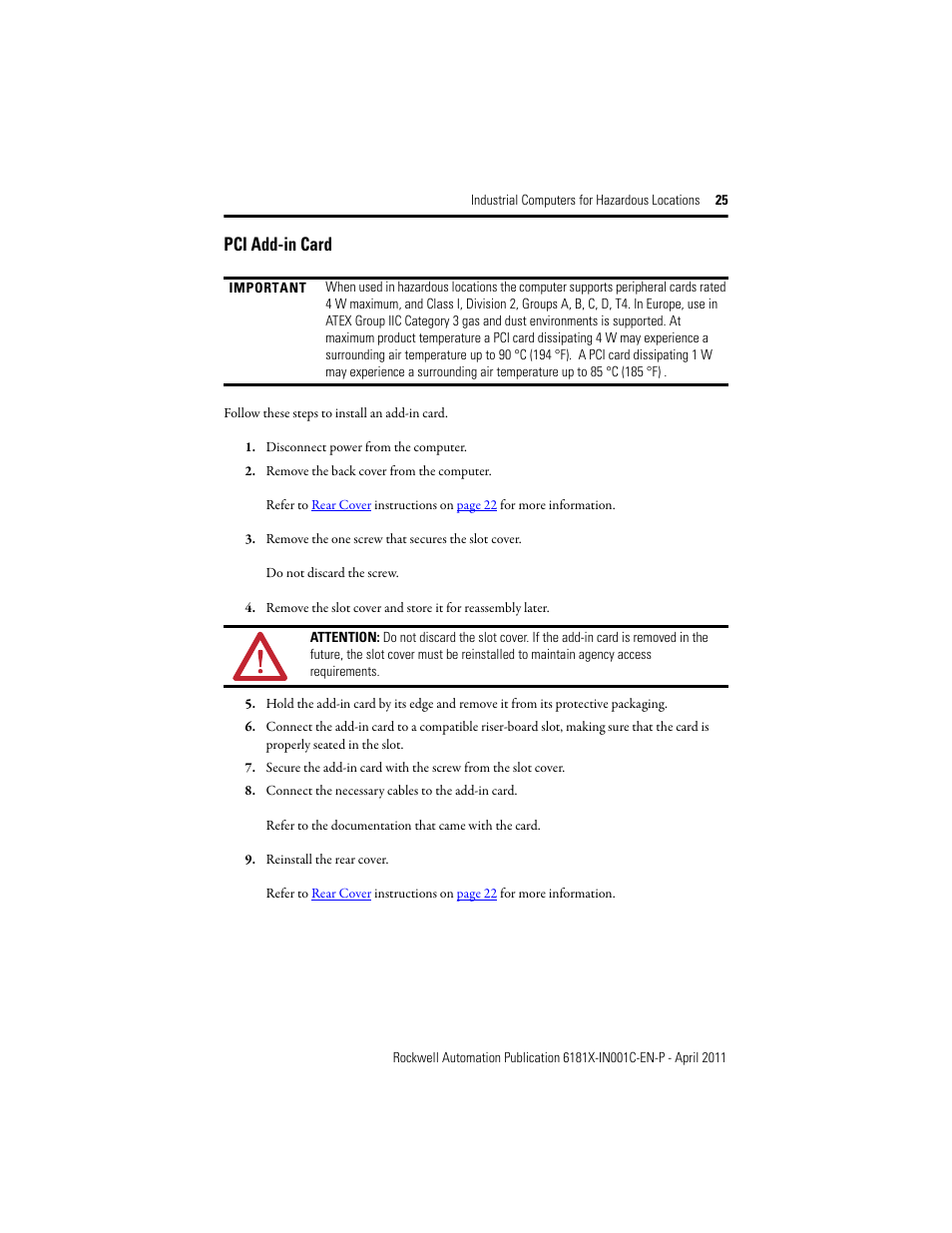 Pci add-in card | Rockwell Automation 6181X-12TPXPDC Industrial Integrated Computers for Hazardous Locations User Manual | Page 25 / 32