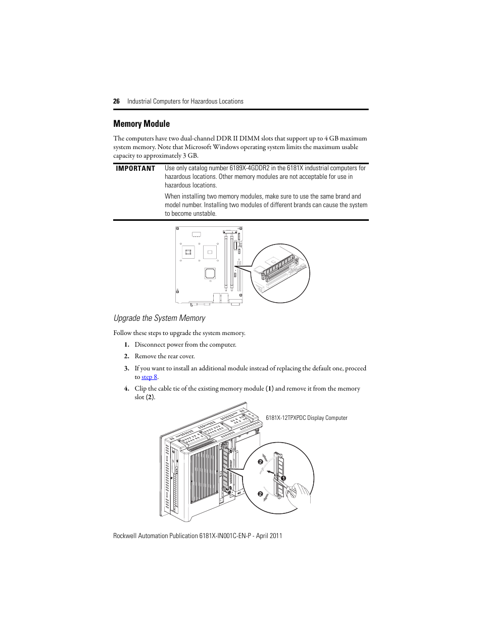 Memory module | Rockwell Automation 6181X-12TPXPDC Industrial Integrated Computers for Hazardous Locations User Manual | Page 26 / 32