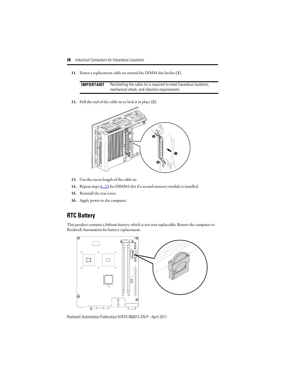 Rtc battery | Rockwell Automation 6181X-12TPXPDC Industrial Integrated Computers for Hazardous Locations User Manual | Page 28 / 32