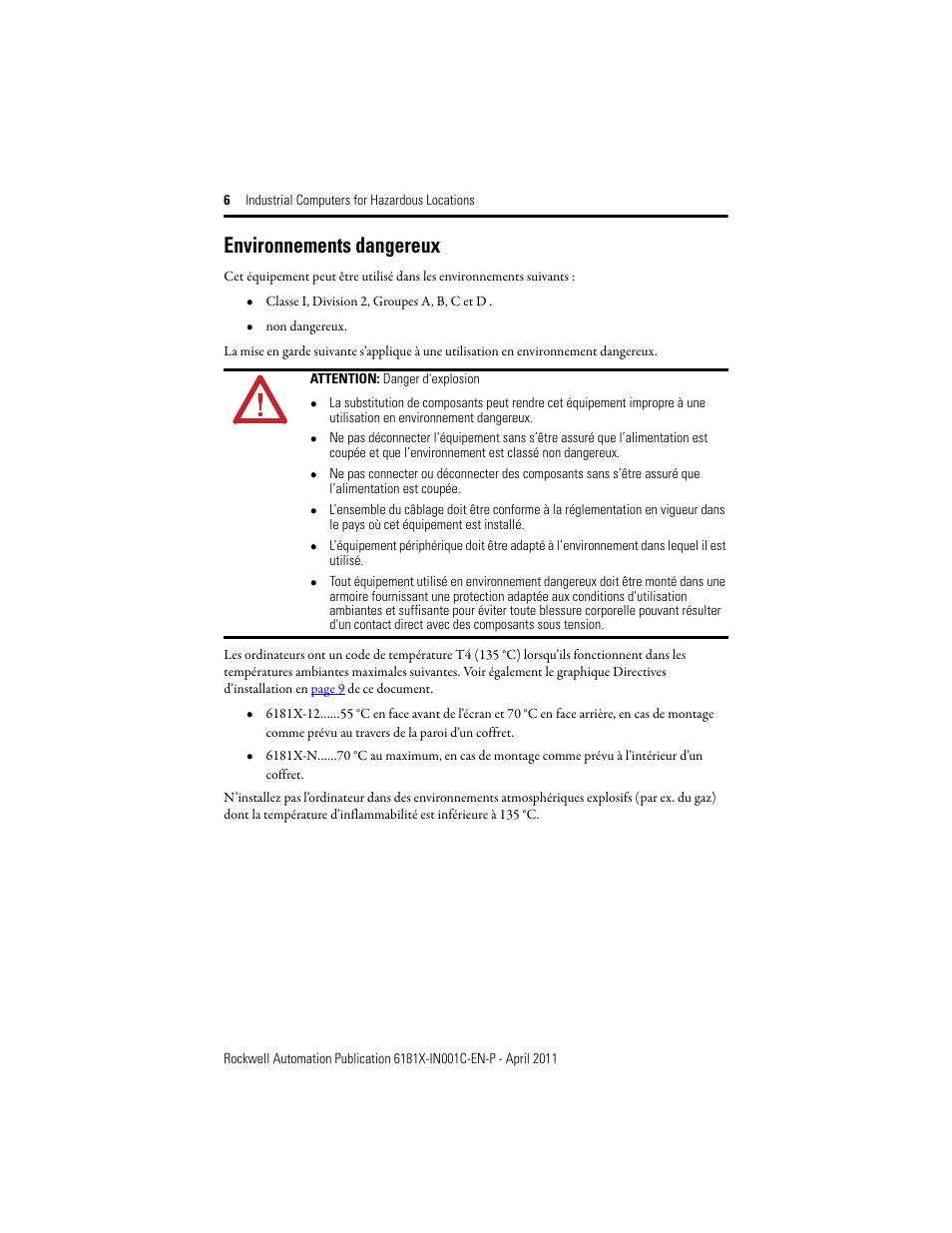 Environnements dangereux | Rockwell Automation 6181X-12TPXPDC Industrial Integrated Computers for Hazardous Locations User Manual | Page 6 / 32