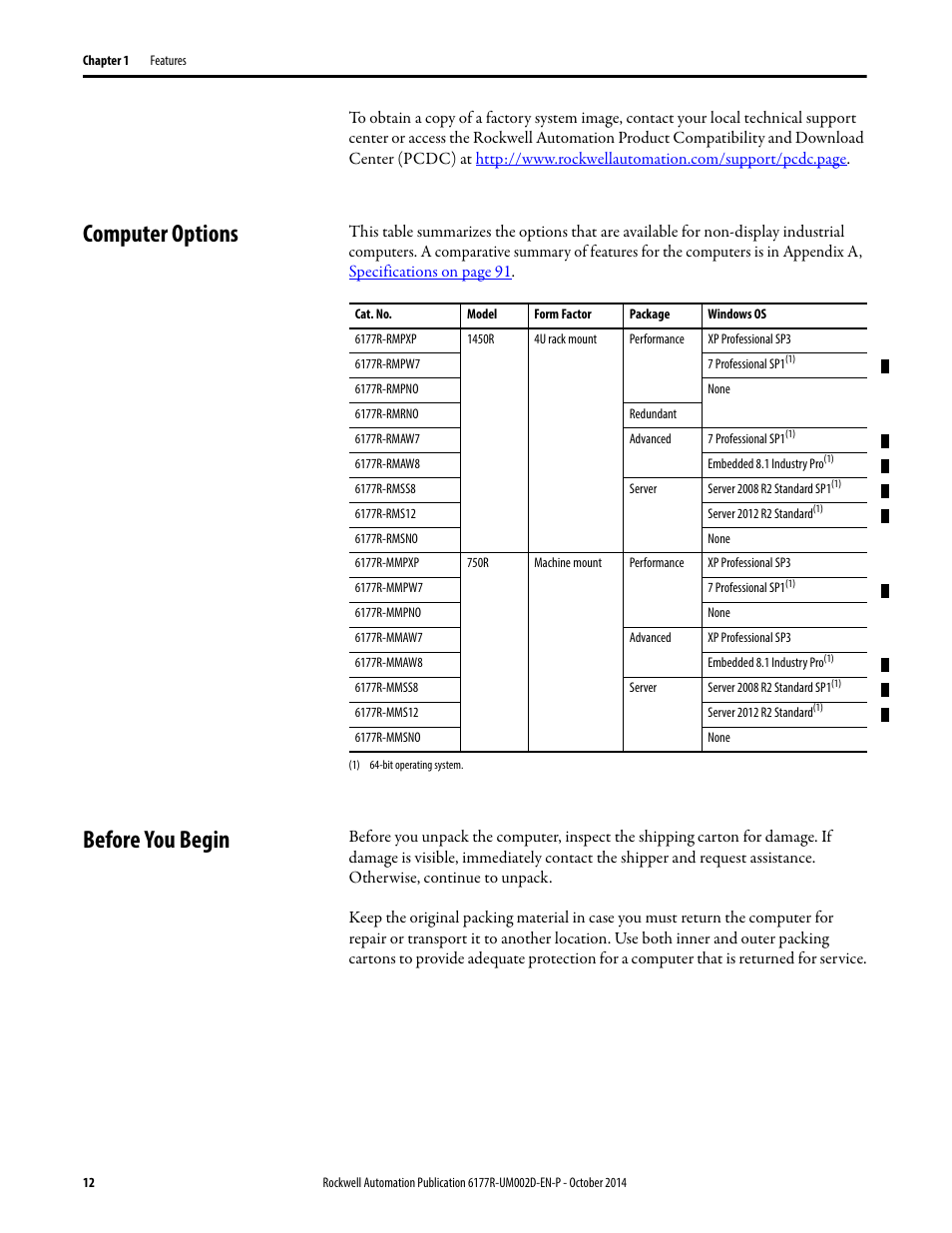 Computer options, Before you begin, Computer options before you begin | Rockwell Automation 6189V-xxxx Non-display Industrial Computers User Manual User Manual | Page 12 / 108