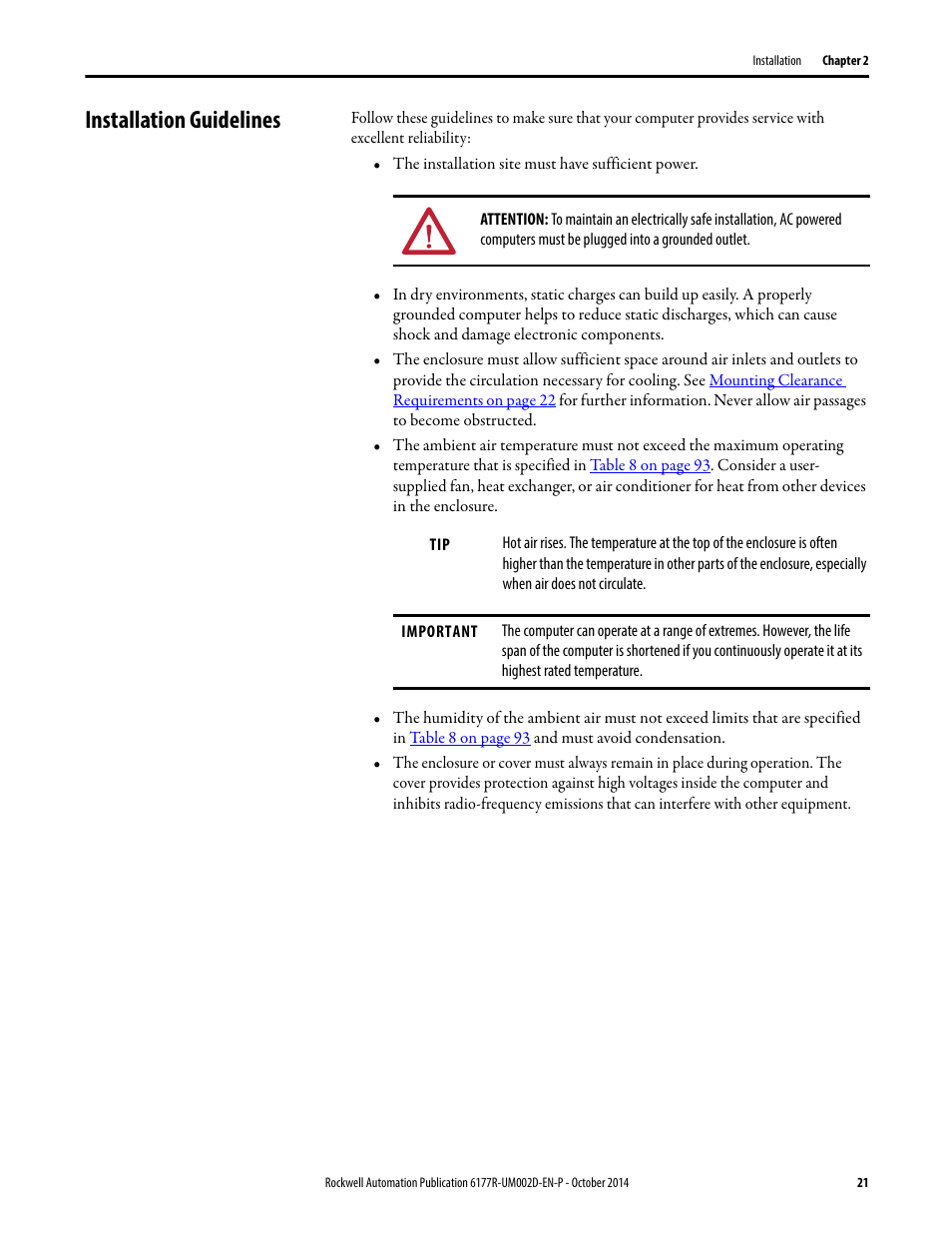 Installation guidelines | Rockwell Automation 6189V-xxxx Non-display Industrial Computers User Manual User Manual | Page 21 / 108