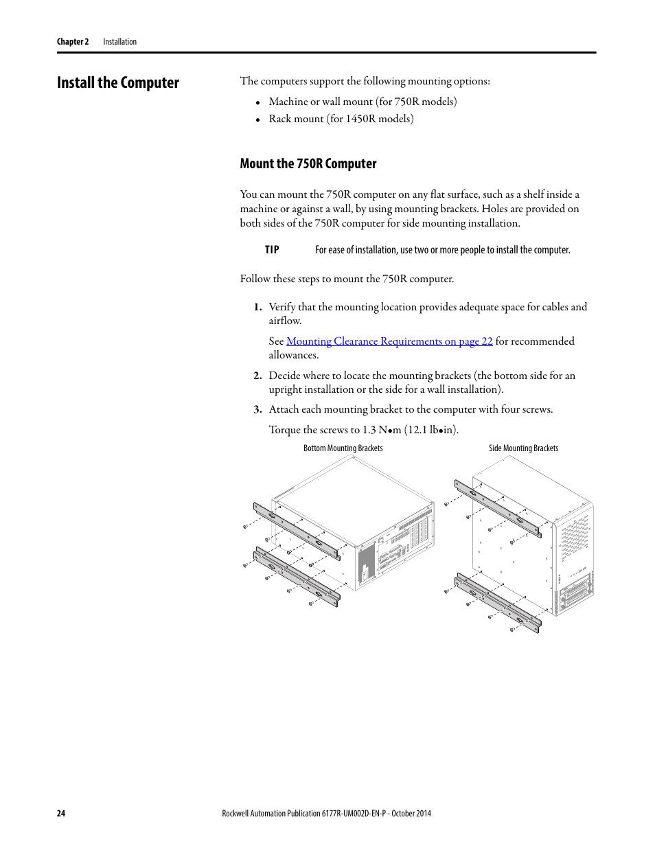 Install the computer, Mount the 750r computer | Rockwell Automation 6189V-xxxx Non-display Industrial Computers User Manual User Manual | Page 24 / 108