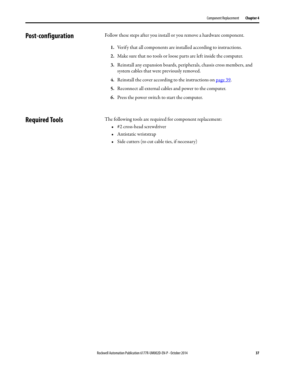 Post-configuration, Required tools, Post-configuration required tools | Rockwell Automation 6189V-xxxx Non-display Industrial Computers User Manual User Manual | Page 37 / 108