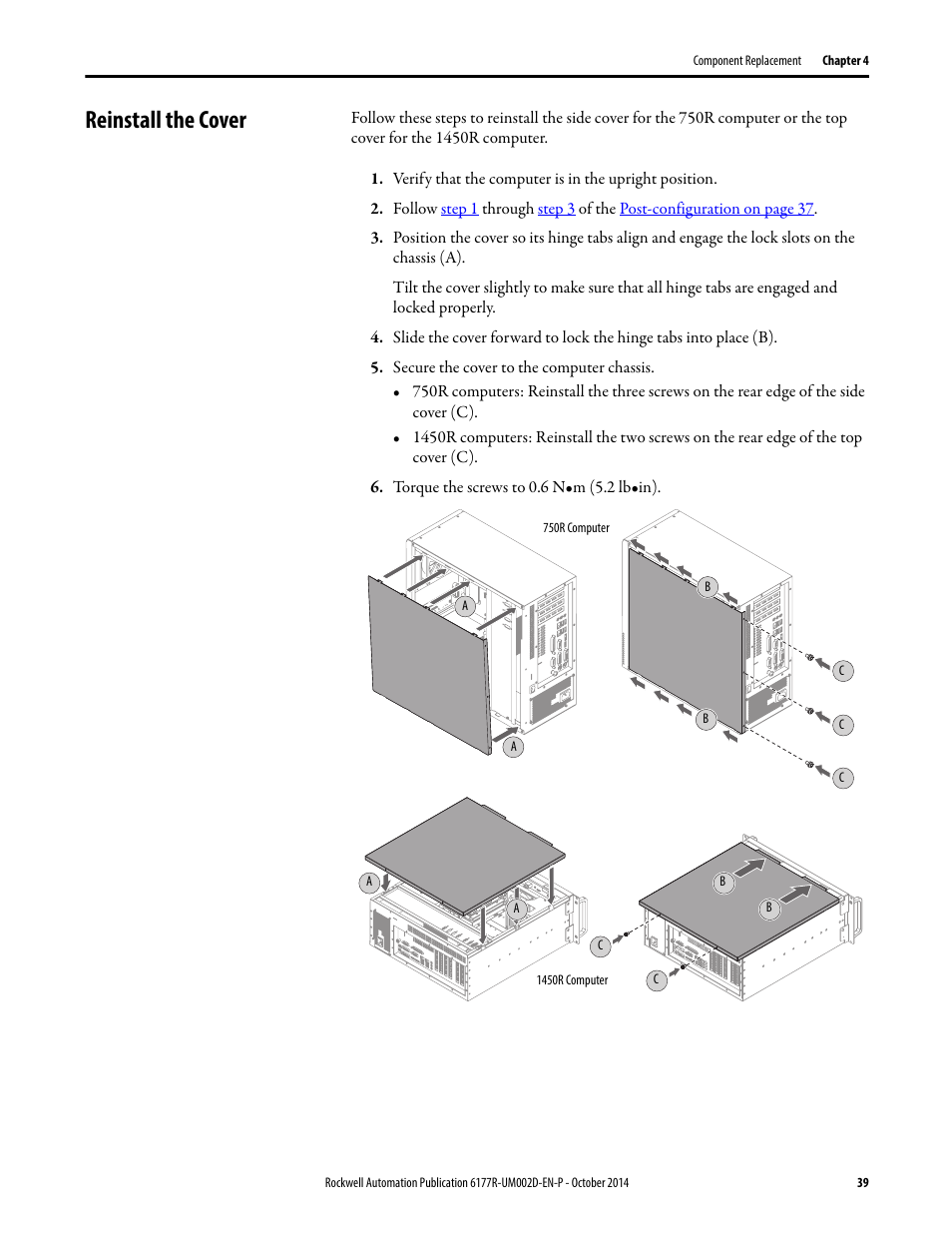 Reinstall the cover | Rockwell Automation 6189V-xxxx Non-display Industrial Computers User Manual User Manual | Page 39 / 108