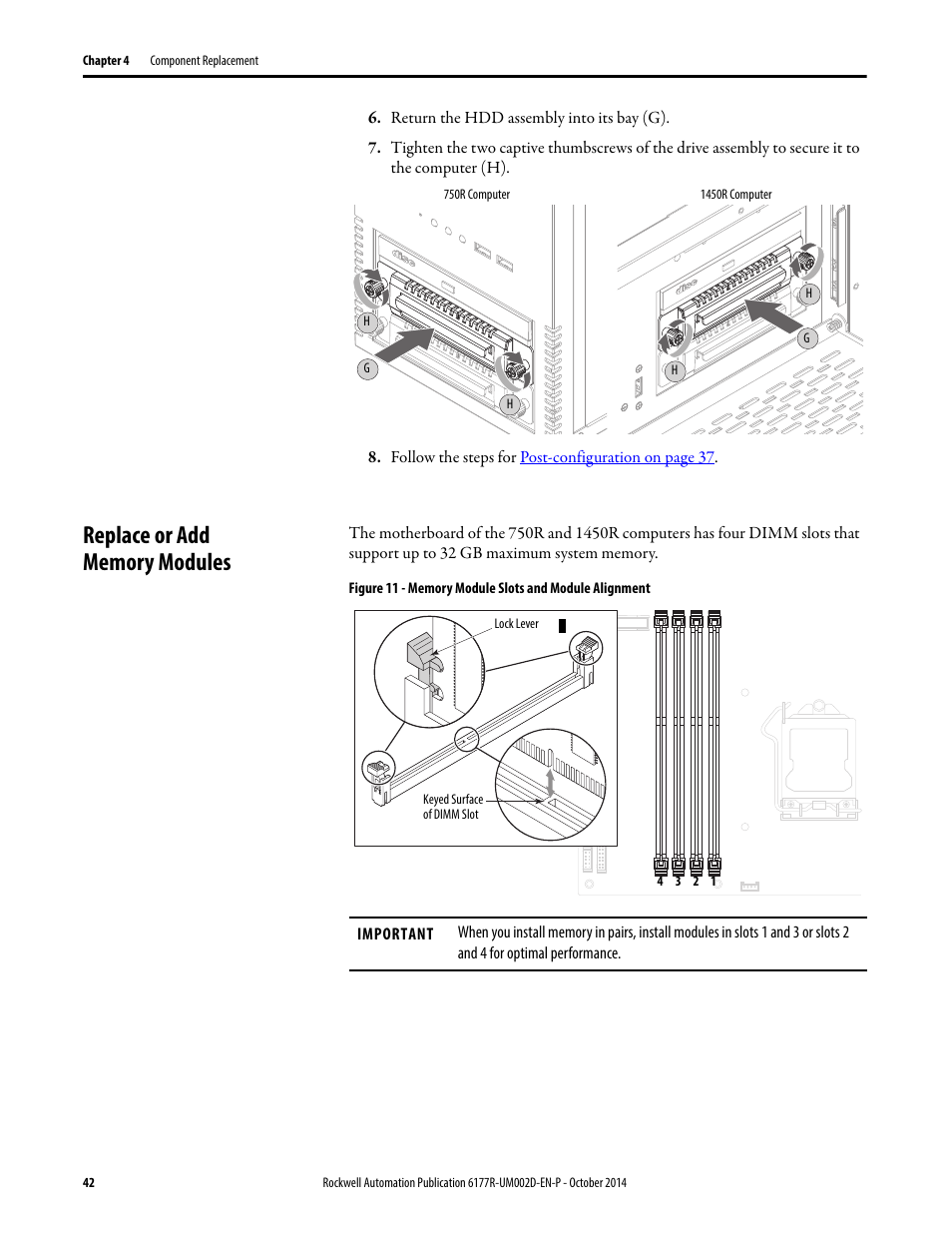 Replace or add memory modules | Rockwell Automation 6189V-xxxx Non-display Industrial Computers User Manual User Manual | Page 42 / 108