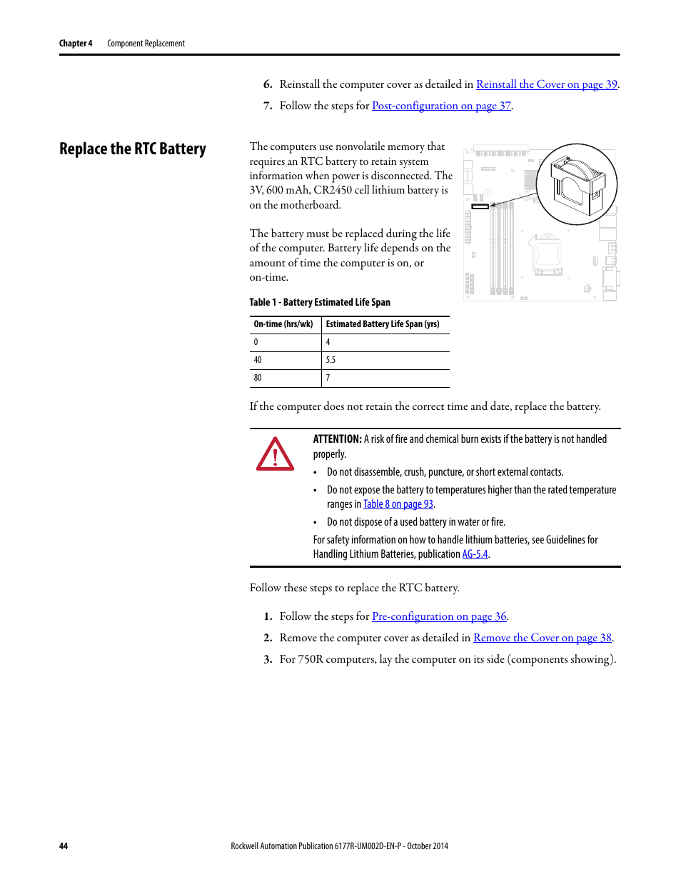 Replace the rtc battery | Rockwell Automation 6189V-xxxx Non-display Industrial Computers User Manual User Manual | Page 44 / 108