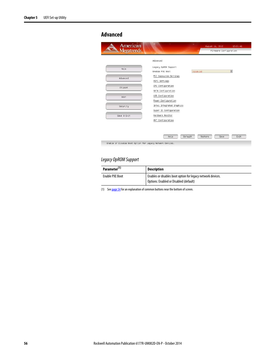 Advanced, Legacy oprom support | Rockwell Automation 6189V-xxxx Non-display Industrial Computers User Manual User Manual | Page 56 / 108