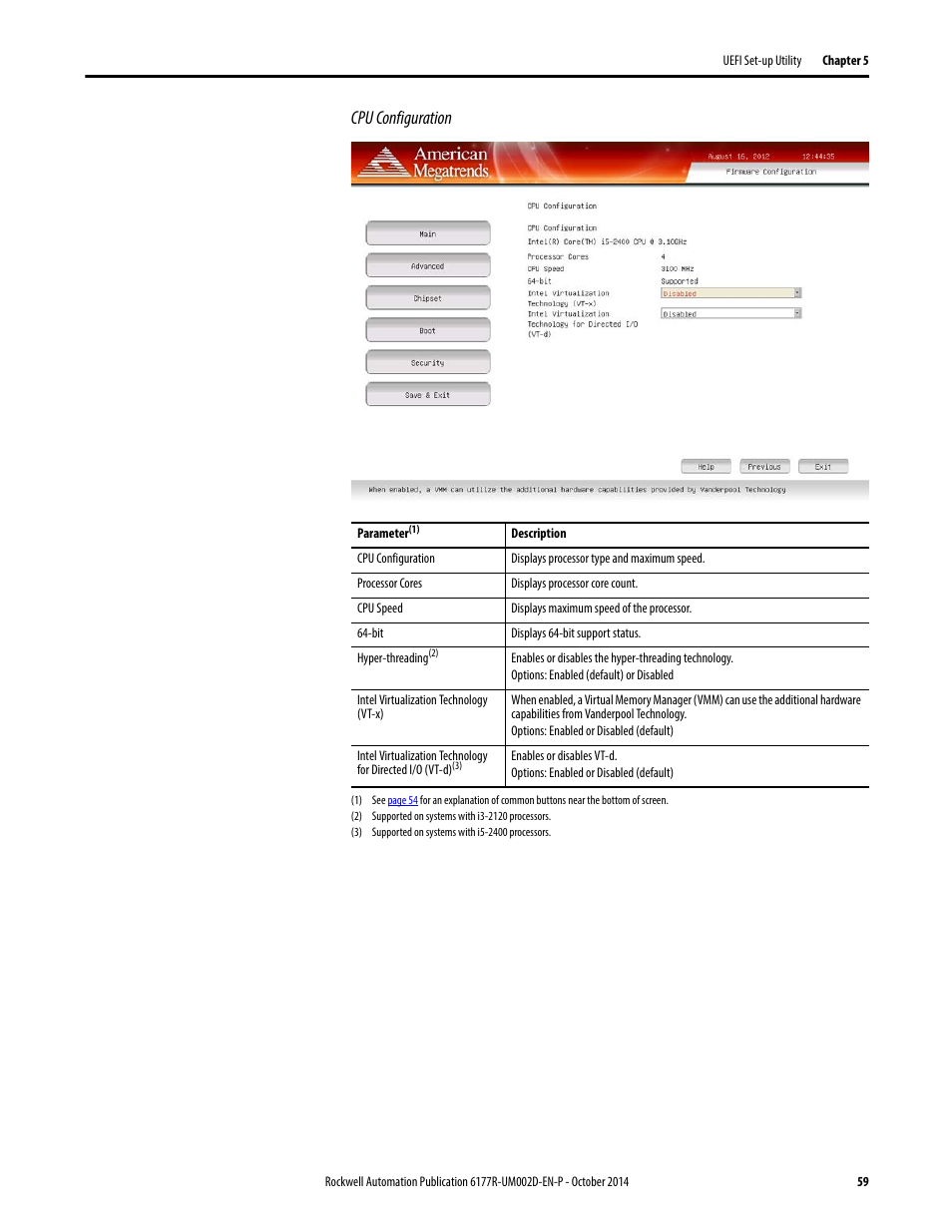 Cpu configuration | Rockwell Automation 6189V-xxxx Non-display Industrial Computers User Manual User Manual | Page 59 / 108