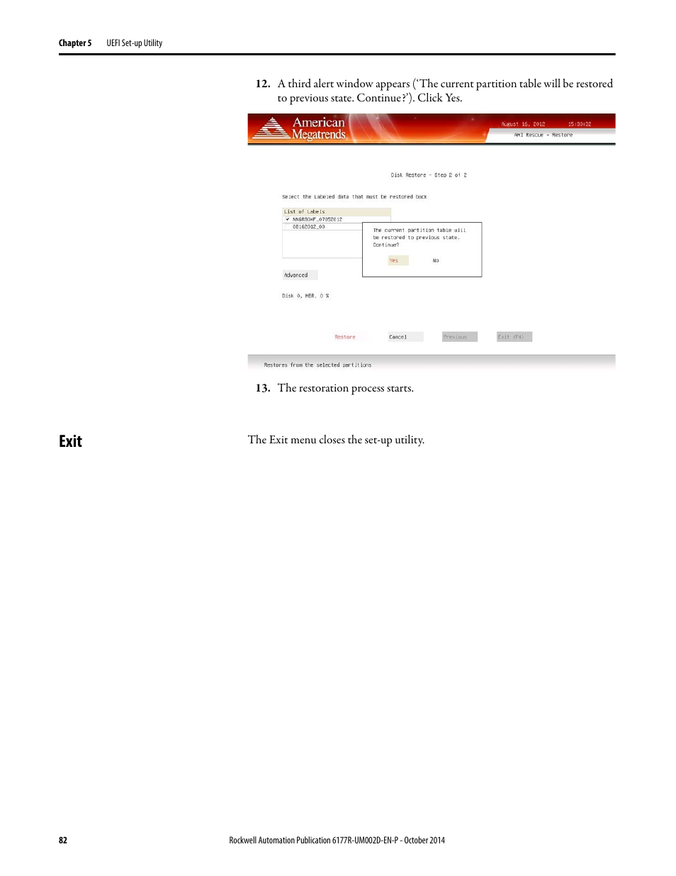 Exit | Rockwell Automation 6189V-xxxx Non-display Industrial Computers User Manual User Manual | Page 82 / 108