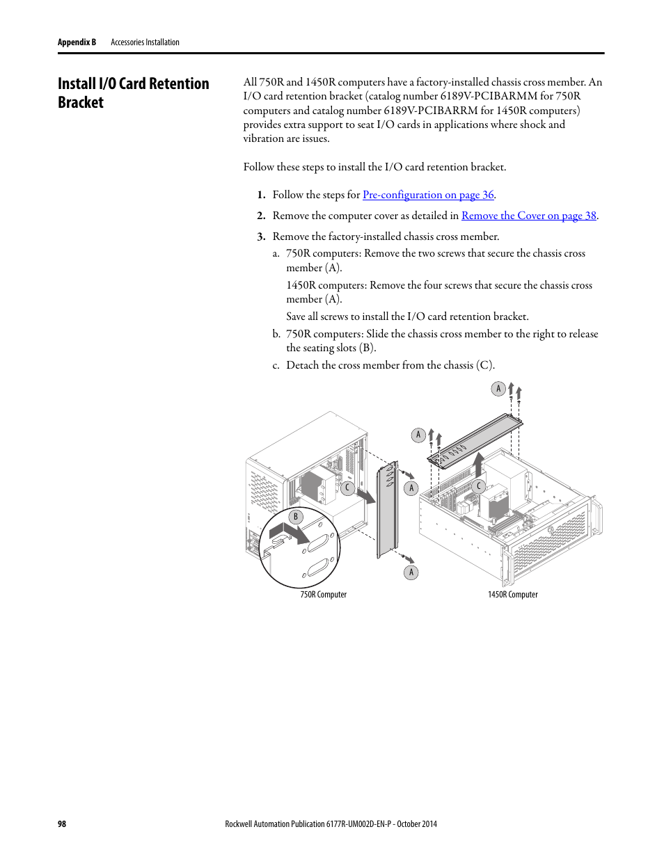 Install i/o card retention bracket, Install i/o card retention bracket on | Rockwell Automation 6189V-xxxx Non-display Industrial Computers User Manual User Manual | Page 98 / 108