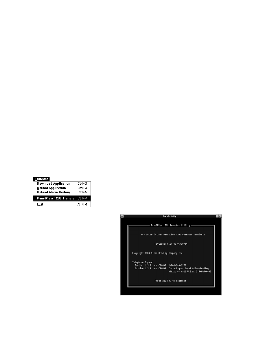 Starting the panelview 1200 transfer utility | Rockwell Automation 2711E-ND7 PanelView 1400E File Transfer Utility User Manual | Page 38 / 87