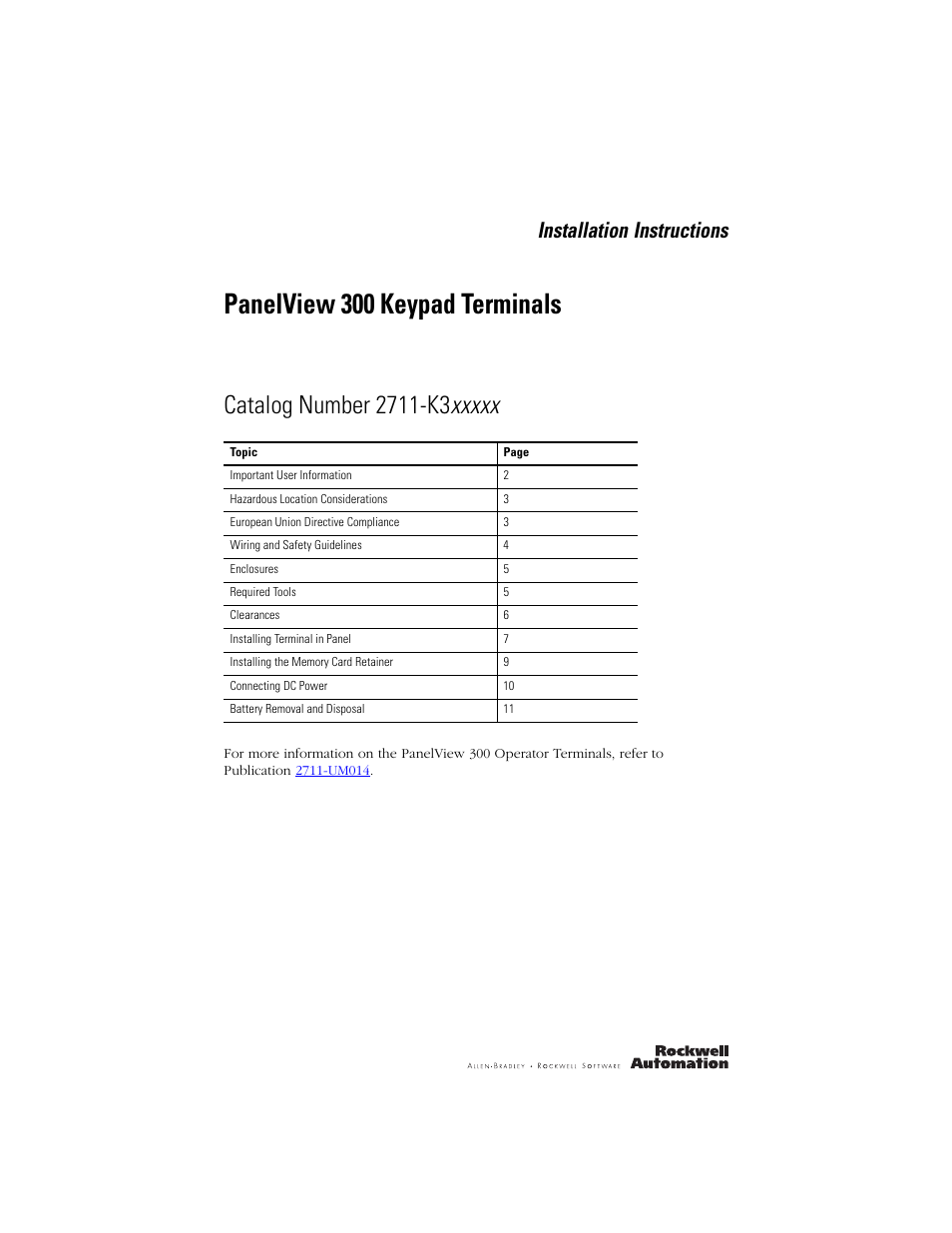 Rockwell Automation 2711 PanelView 300 Keypad Terminal Installation Instructions User Manual | 12 pages