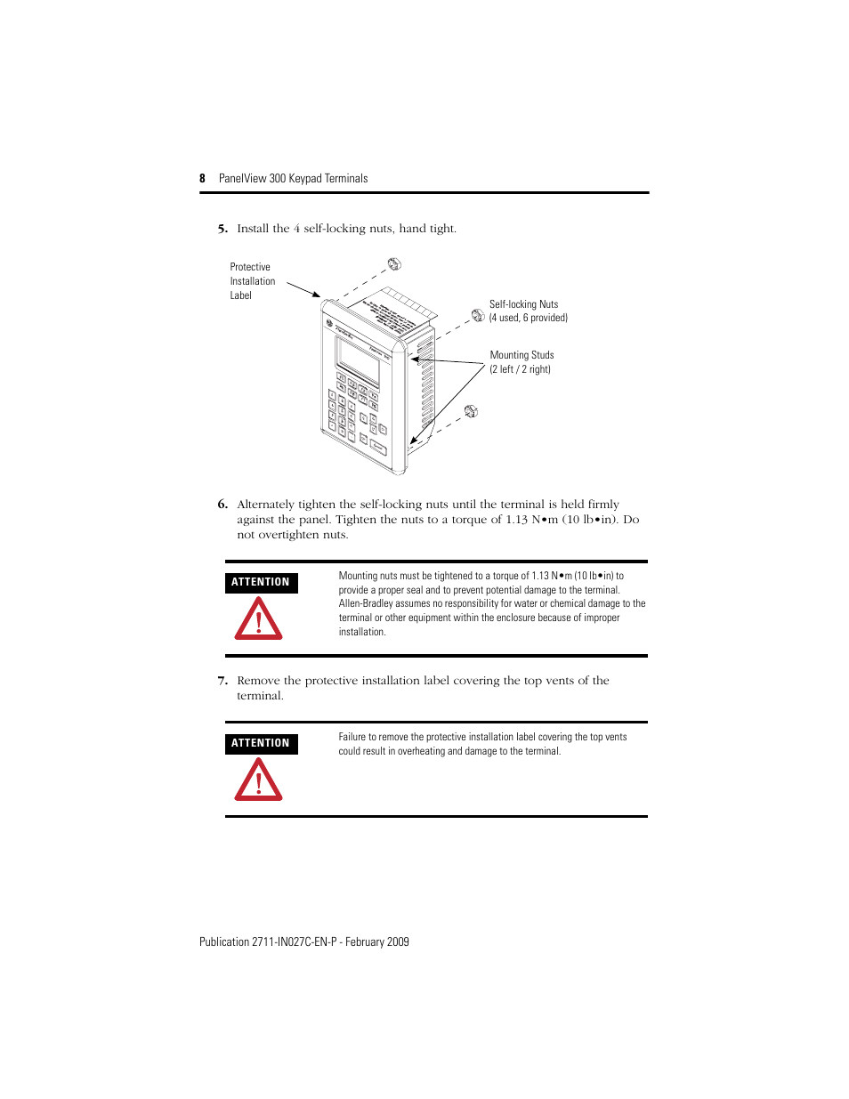 Rockwell Automation 2711 PanelView 300 Keypad Terminal Installation Instructions User Manual | Page 8 / 12