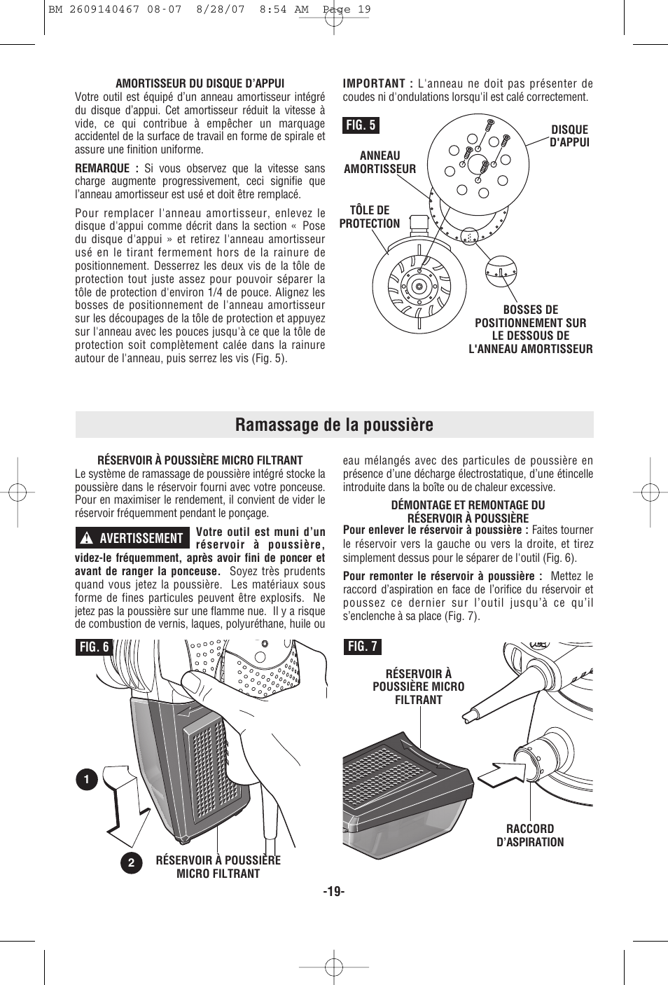 Ramassage de la poussière | Bosch ROS10 User Manual | Page 19 / 36