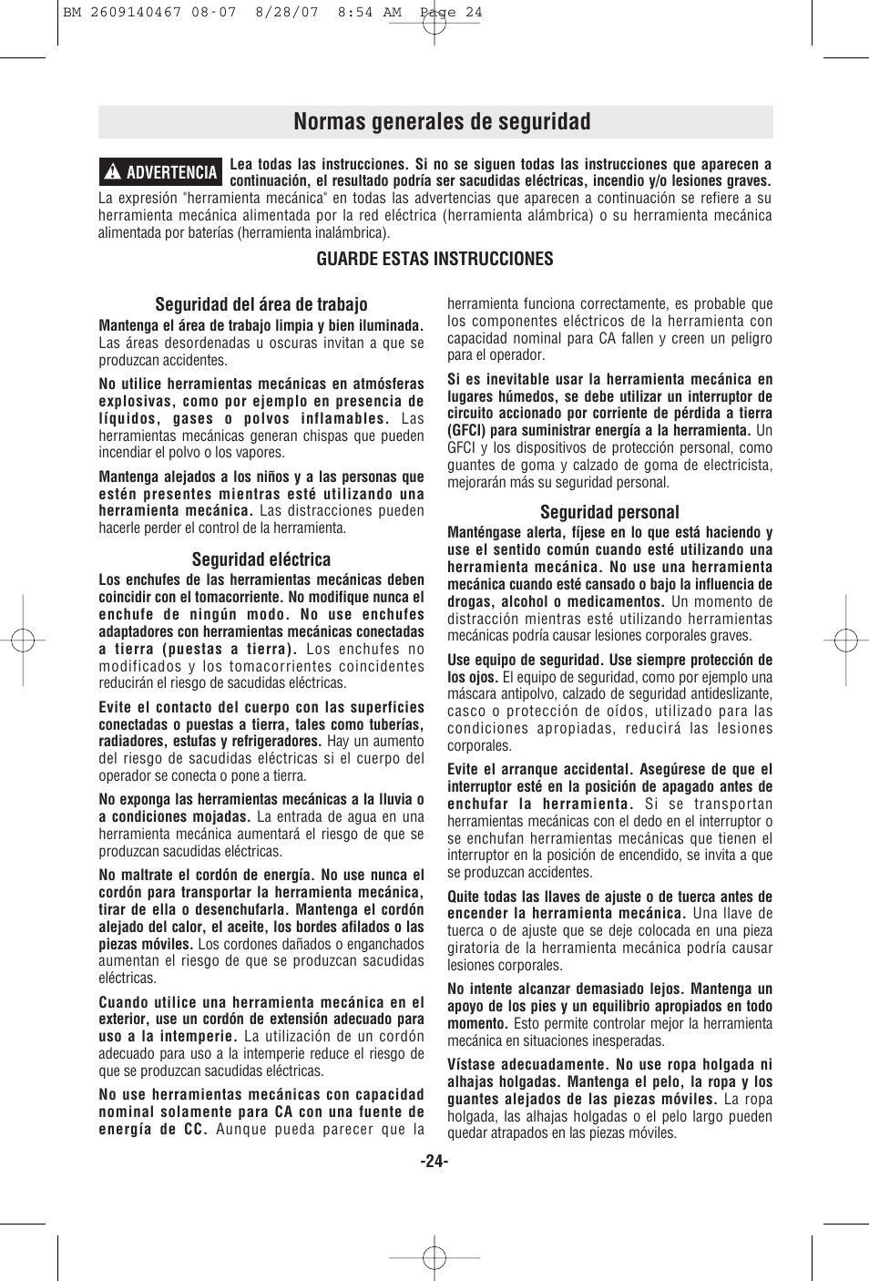 Normas generales de seguridad | Bosch ROS10 User Manual | Page 24 / 36