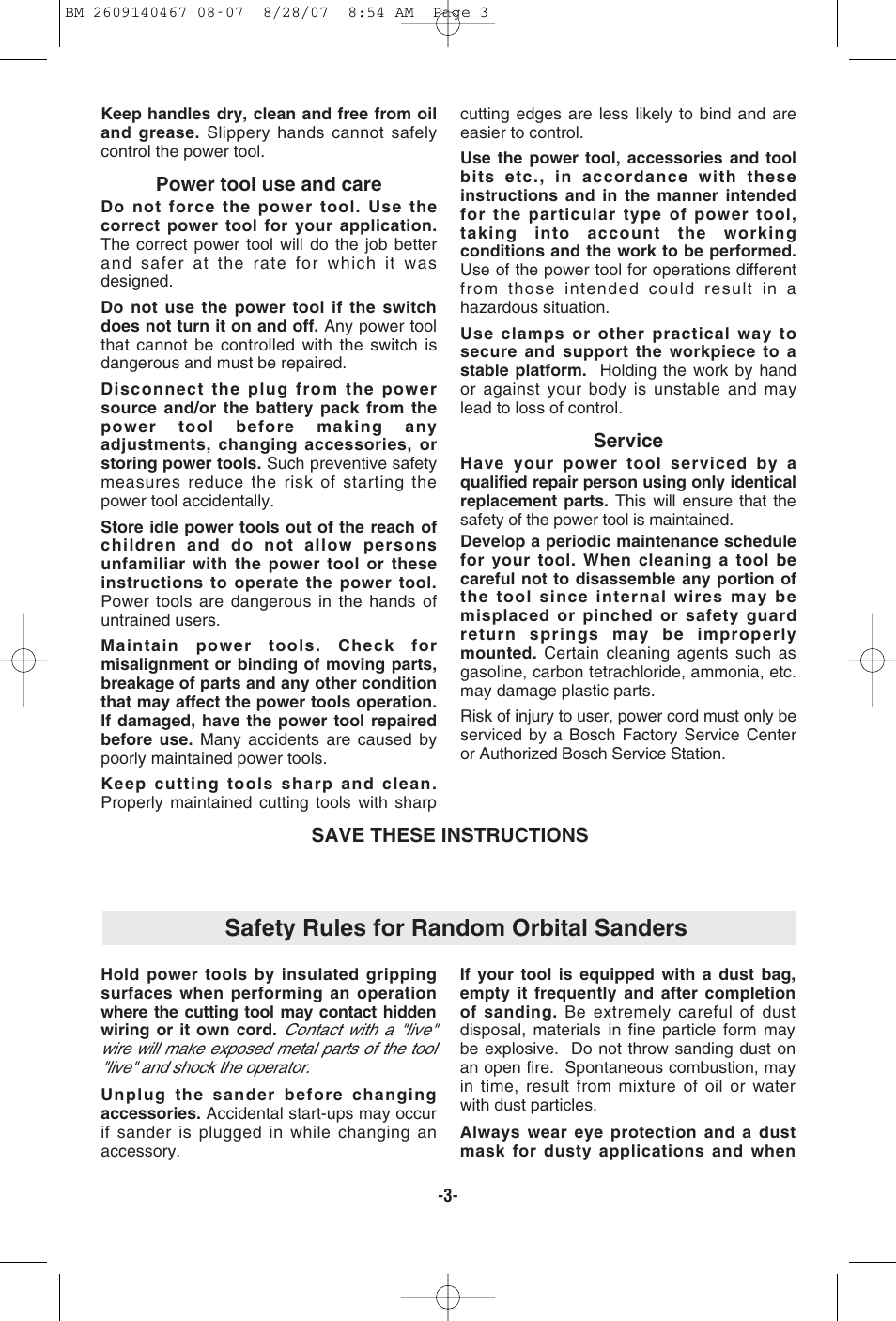 Safety rules for random orbital sanders | Bosch ROS10 User Manual | Page 3 / 36