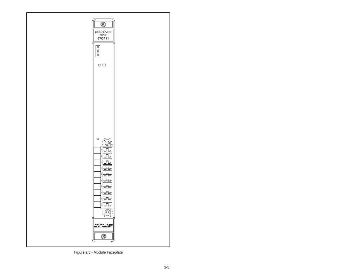 Figure 2.3 ć module faceplate | Rockwell Automation 57C411 Resolver Input Module User Manual | Page 11 / 46