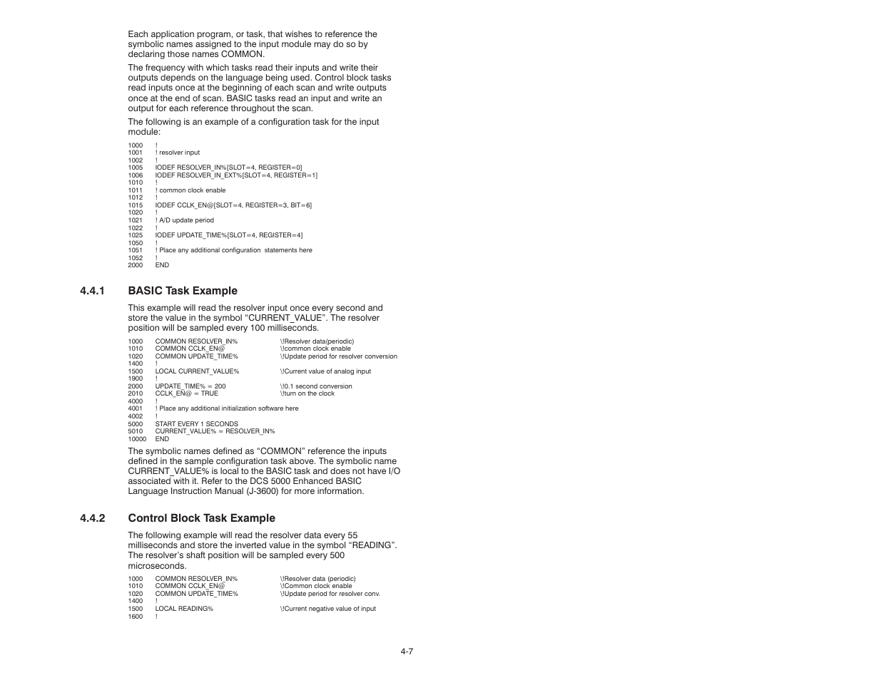 1 basic task example, 2 control block task example | Rockwell Automation 57C411 Resolver Input Module User Manual | Page 25 / 46