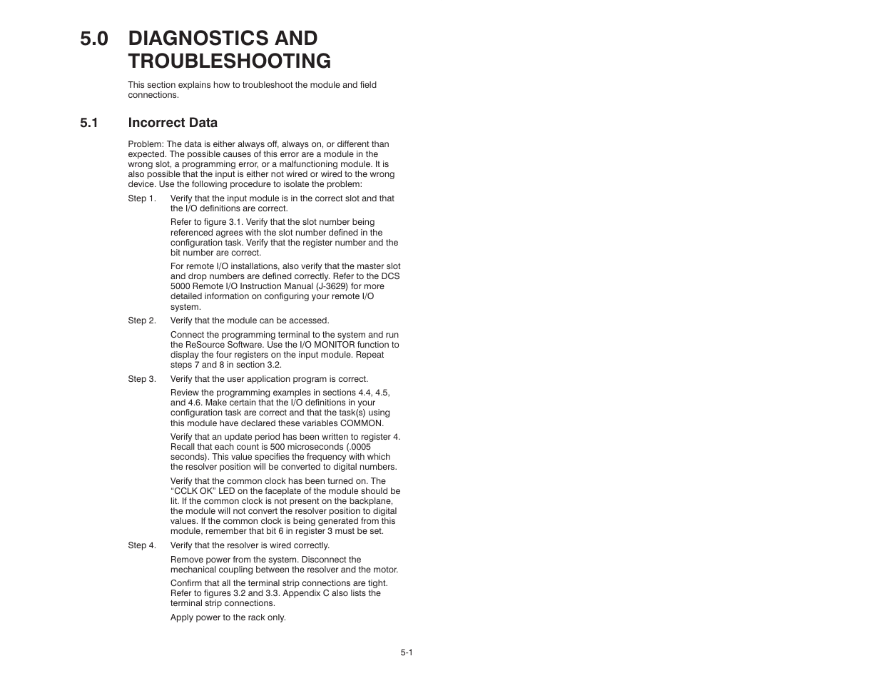 0 diagnostics and troubleshooting, 1 incorrect data | Rockwell Automation 57C411 Resolver Input Module User Manual | Page 31 / 46