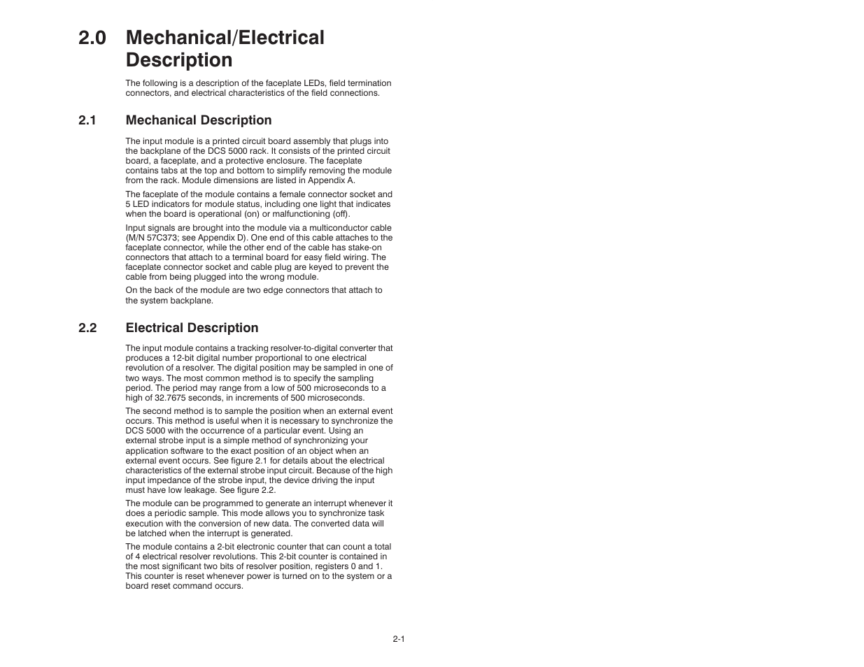 0 mechanical/electrical description, 1 mechanical description, 2 electrical description | Rockwell Automation 57C411 Resolver Input Module User Manual | Page 9 / 46