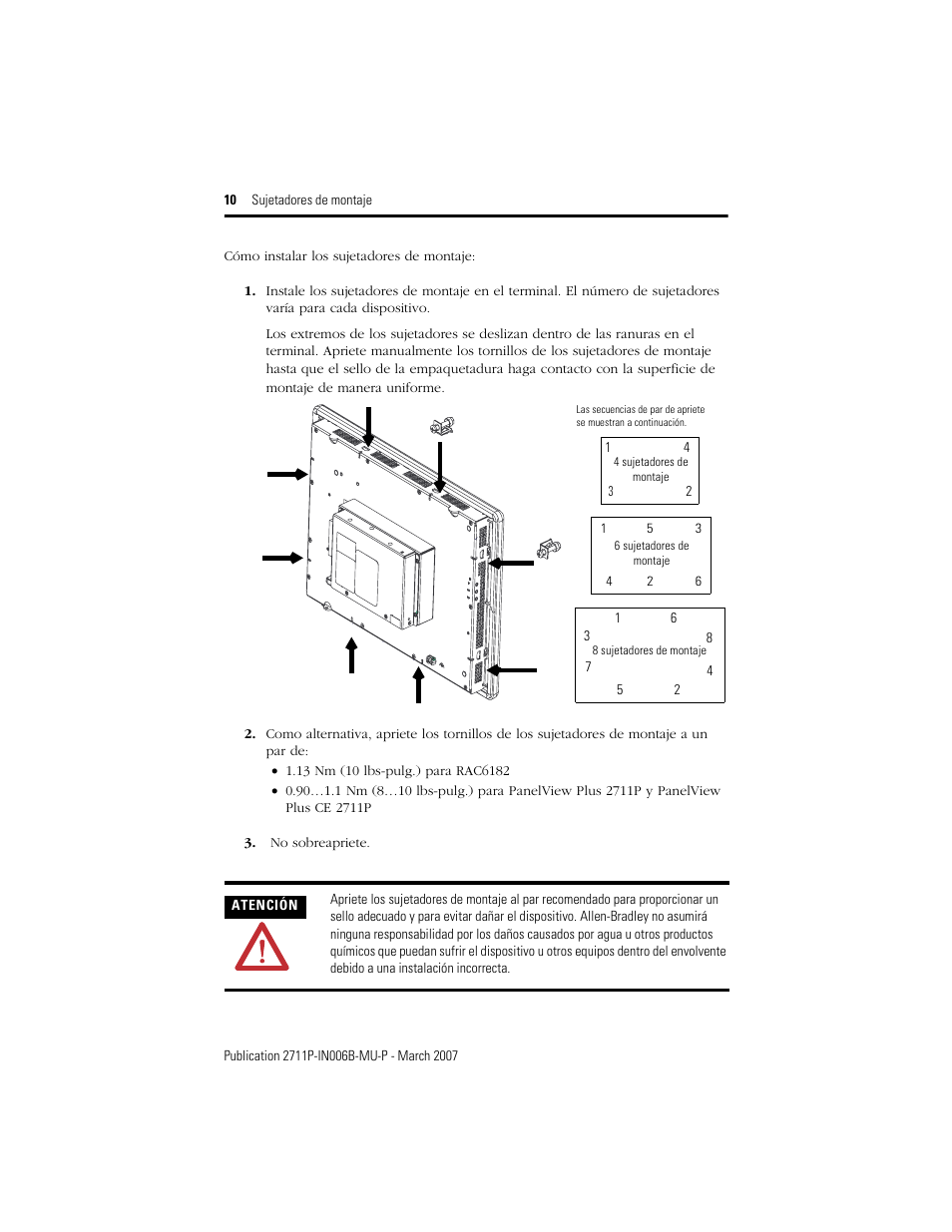 Cómo instalar los sujetadores de montaje | Rockwell Automation 2711P-RTMC Mounting Clips User Manual | Page 10 / 16