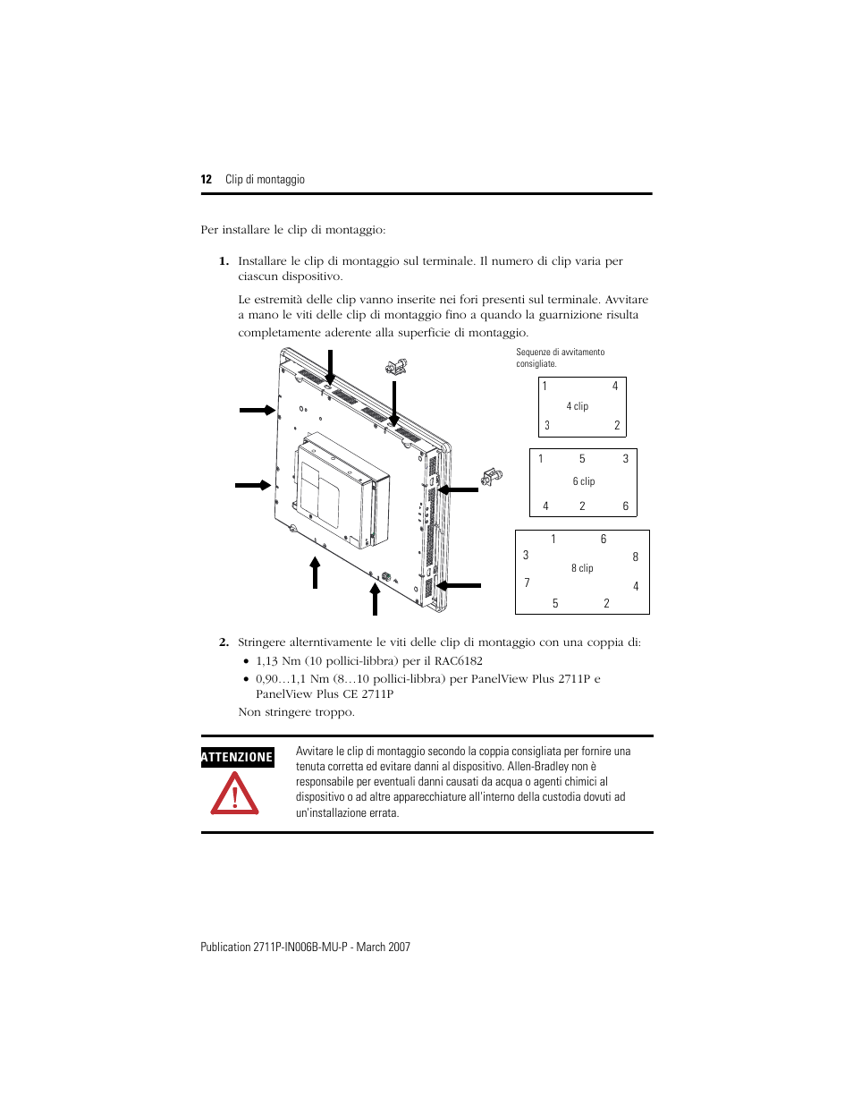 Per installare le clip di montaggio | Rockwell Automation 2711P-RTMC Mounting Clips User Manual | Page 12 / 16