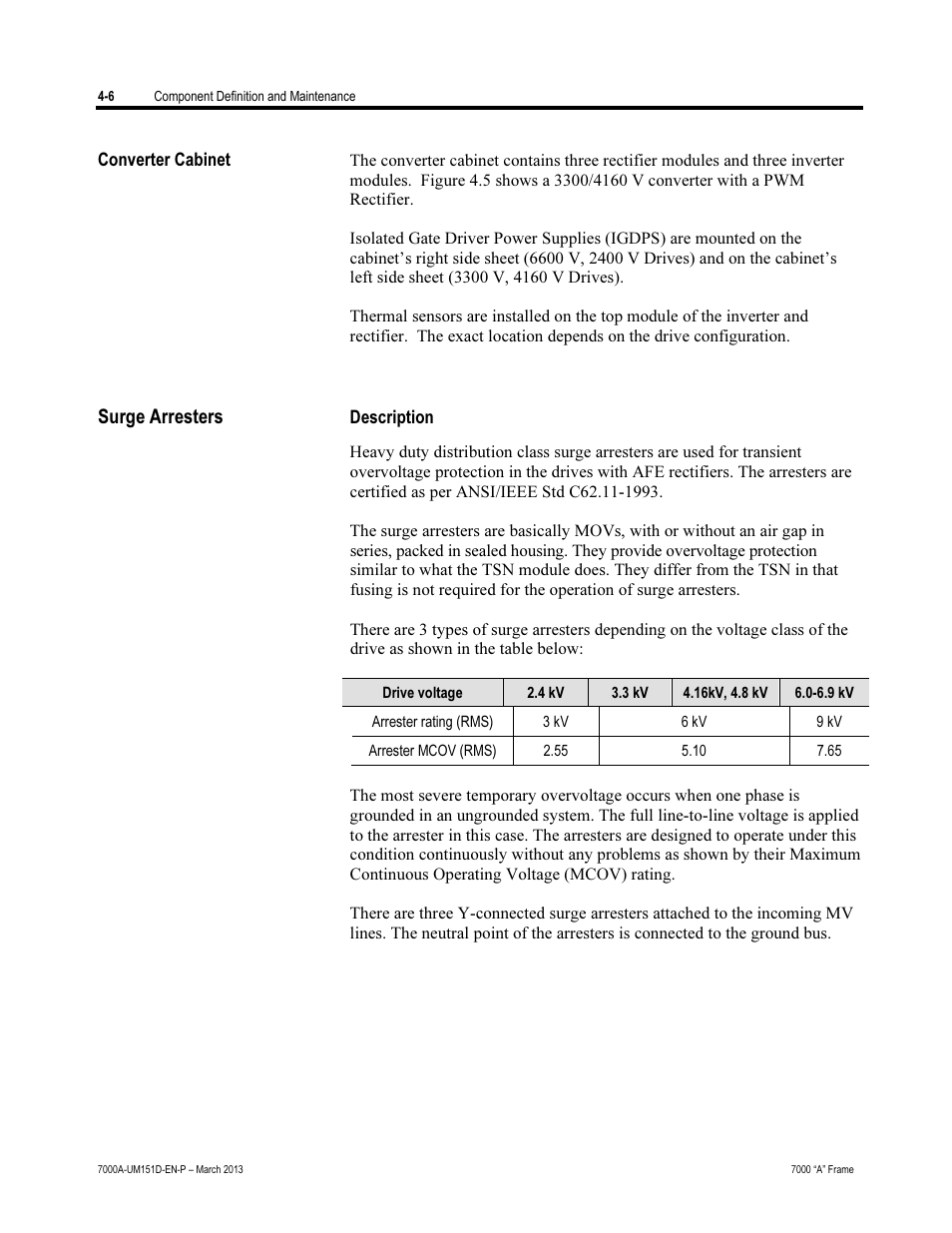 Surge arresters | Rockwell Automation 7000A PowerFlex Medium Voltage AC Drive (A Frame) - ForGe Control (PanelView 550) User Manual | Page 132 / 222