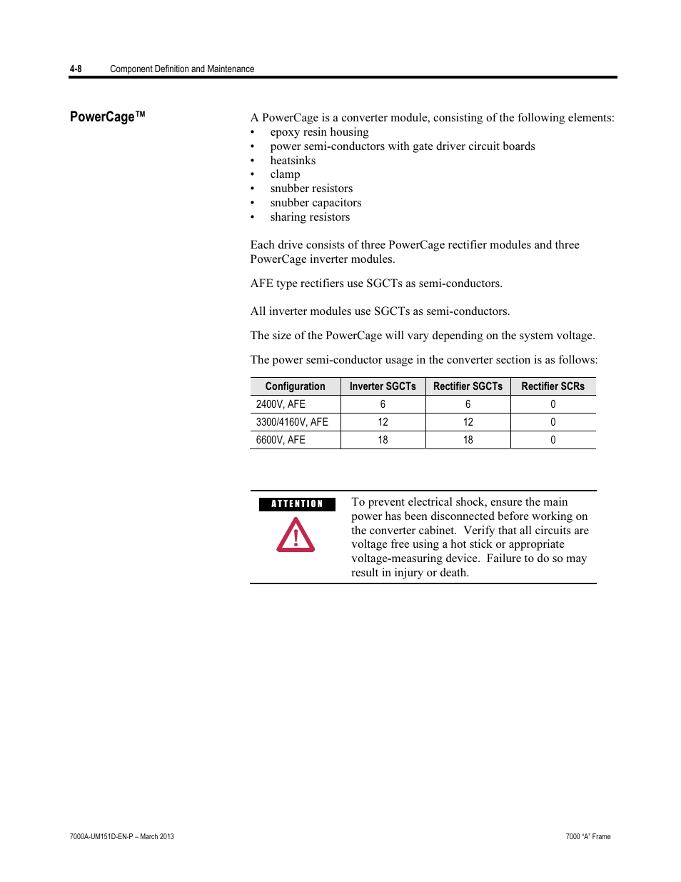 Powercage | Rockwell Automation 7000A PowerFlex Medium Voltage AC Drive (A Frame) - ForGe Control (PanelView 550) User Manual | Page 134 / 222