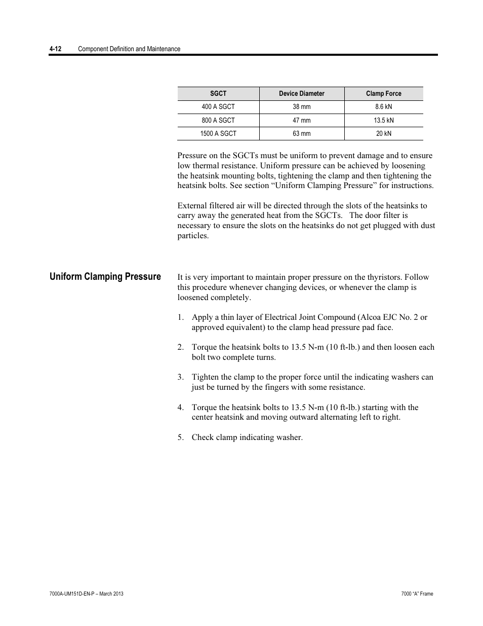 Uniform clamping pressure | Rockwell Automation 7000A PowerFlex Medium Voltage AC Drive (A Frame) - ForGe Control (PanelView 550) User Manual | Page 138 / 222