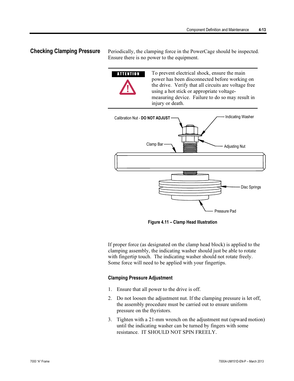 Checking clamping pressure | Rockwell Automation 7000A PowerFlex Medium Voltage AC Drive (A Frame) - ForGe Control (PanelView 550) User Manual | Page 139 / 222