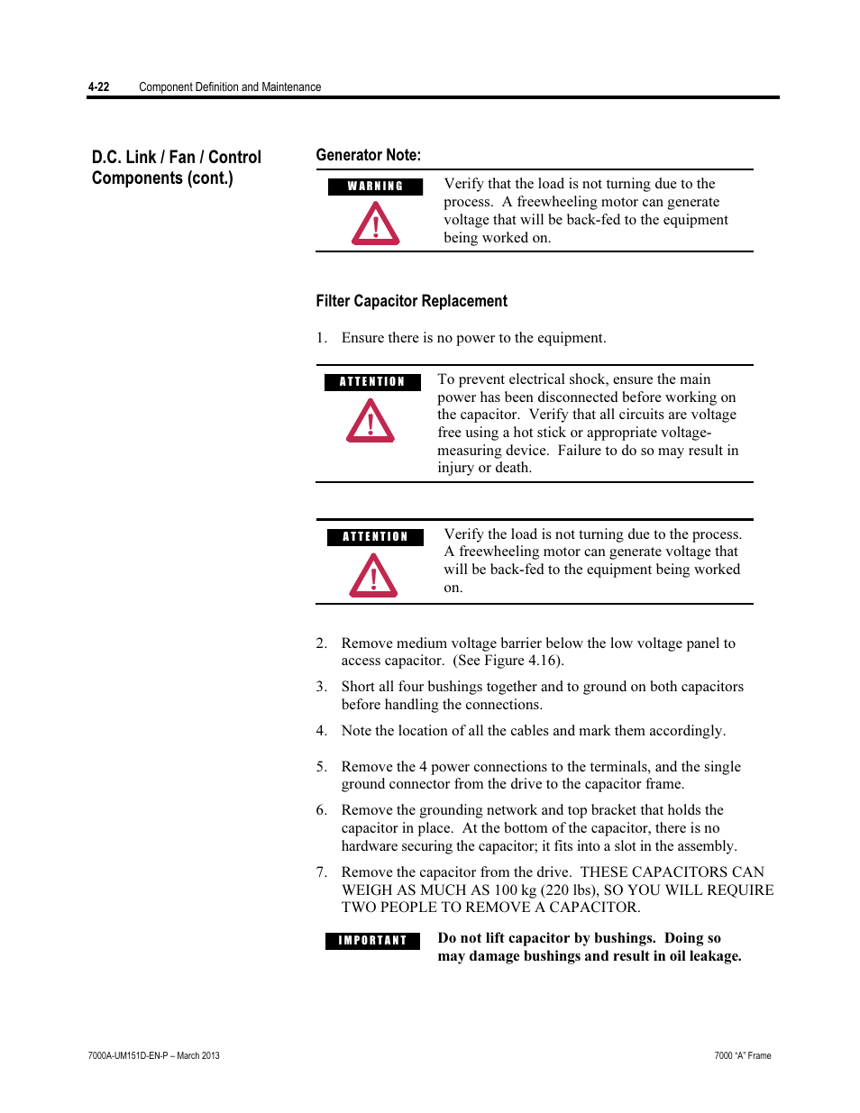 D.c. link / fan / control components (cont.) | Rockwell Automation 7000A PowerFlex Medium Voltage AC Drive (A Frame) - ForGe Control (PanelView 550) User Manual | Page 148 / 222