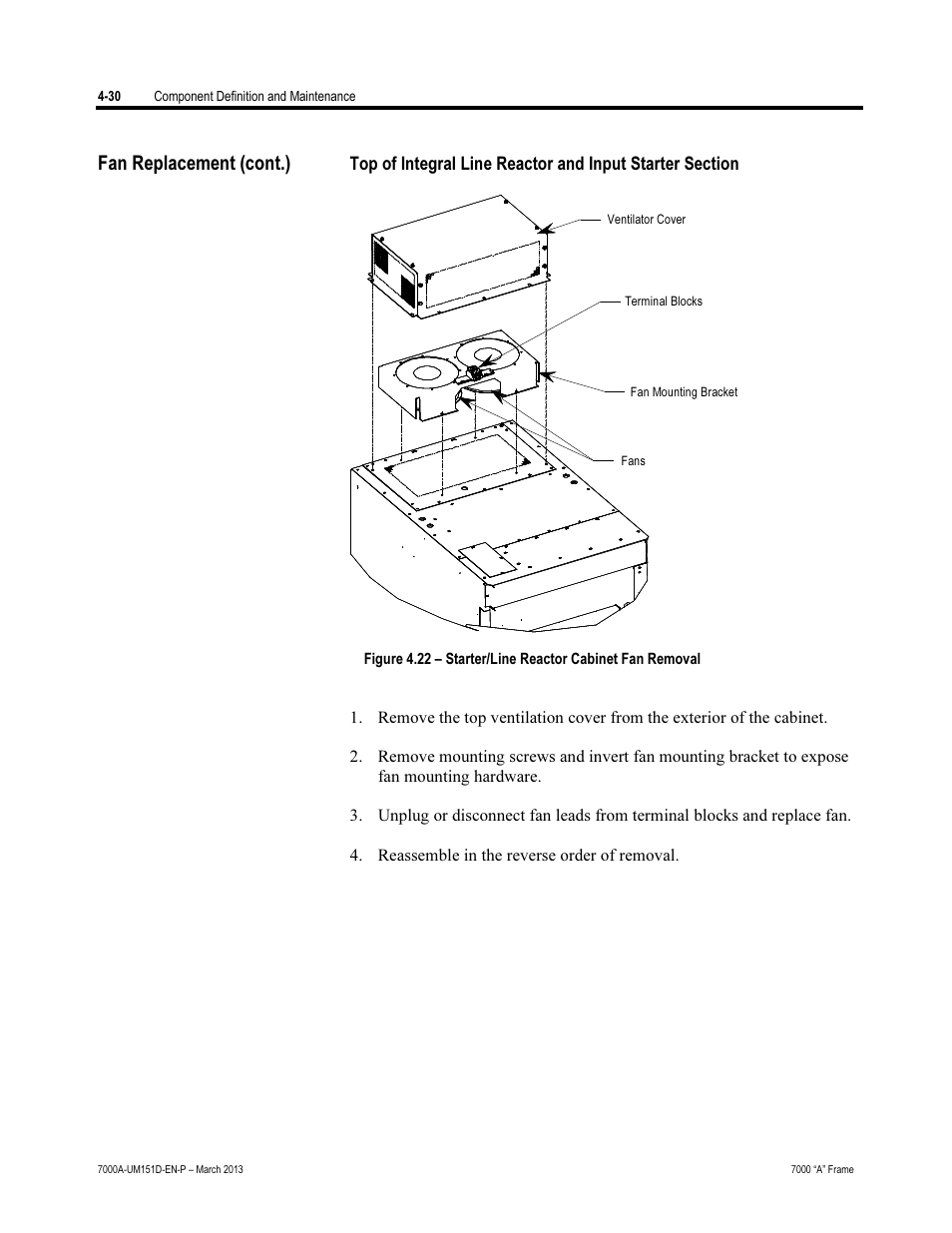 Fan replacement (cont.) | Rockwell Automation 7000A PowerFlex Medium Voltage AC Drive (A Frame) - ForGe Control (PanelView 550) User Manual | Page 156 / 222