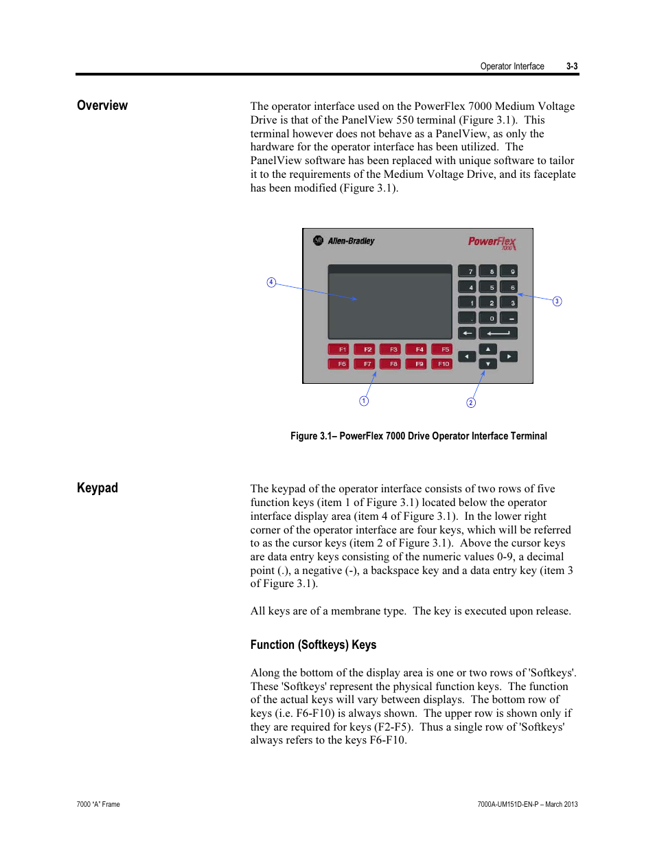 Overview, Keypad | Rockwell Automation 7000A PowerFlex Medium Voltage AC Drive (A Frame) - ForGe Control (PanelView 550) User Manual | Page 63 / 222