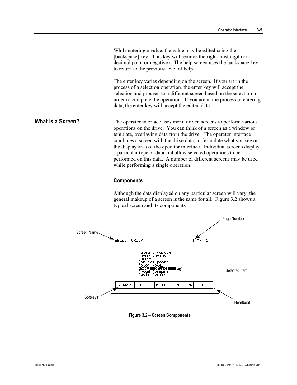 What is a screen | Rockwell Automation 7000A PowerFlex Medium Voltage AC Drive (A Frame) - ForGe Control (PanelView 550) User Manual | Page 65 / 222