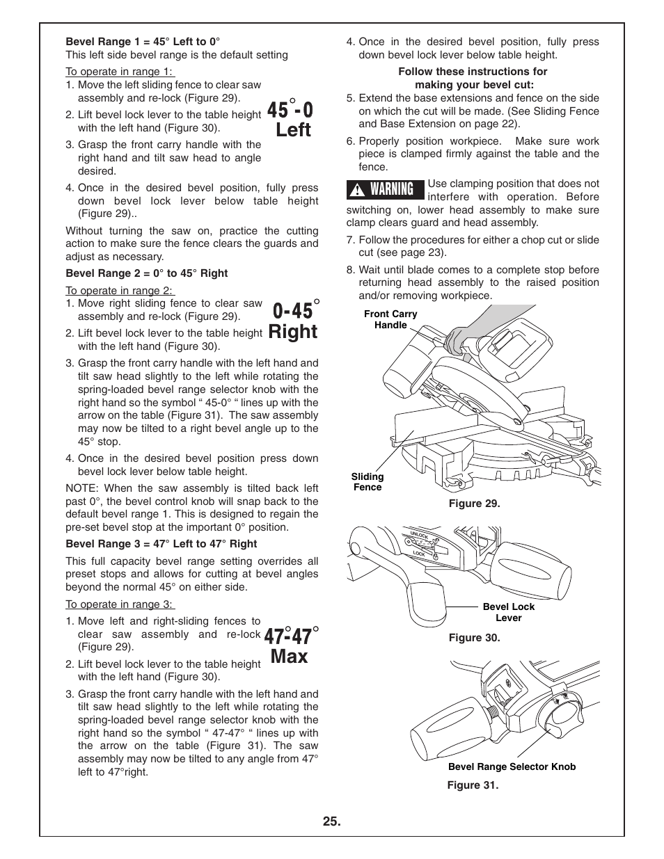 Left, Right, Warning | Bosch 4412 User Manual | Page 25 / 104