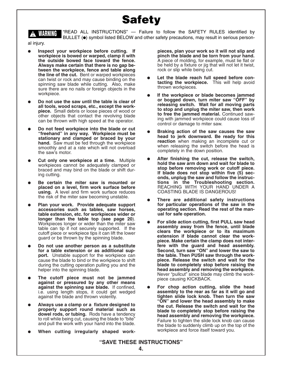 Safety, Warning | Bosch 4412 User Manual | Page 4 / 104