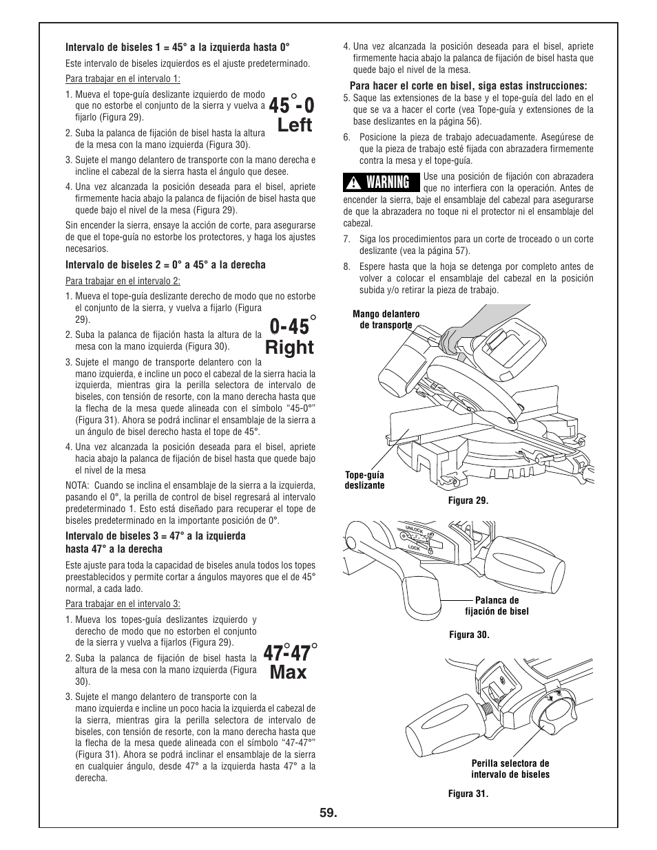 Left, Right, Warning | Bosch 4412 User Manual | Page 59 / 104