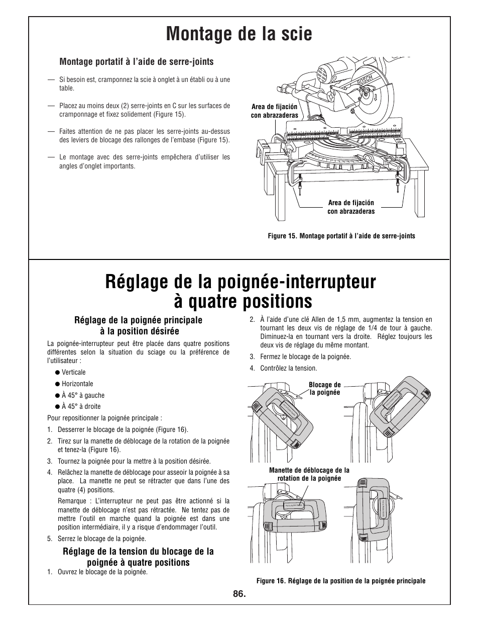 Montage de la scie | Bosch 4412 User Manual | Page 86 / 104