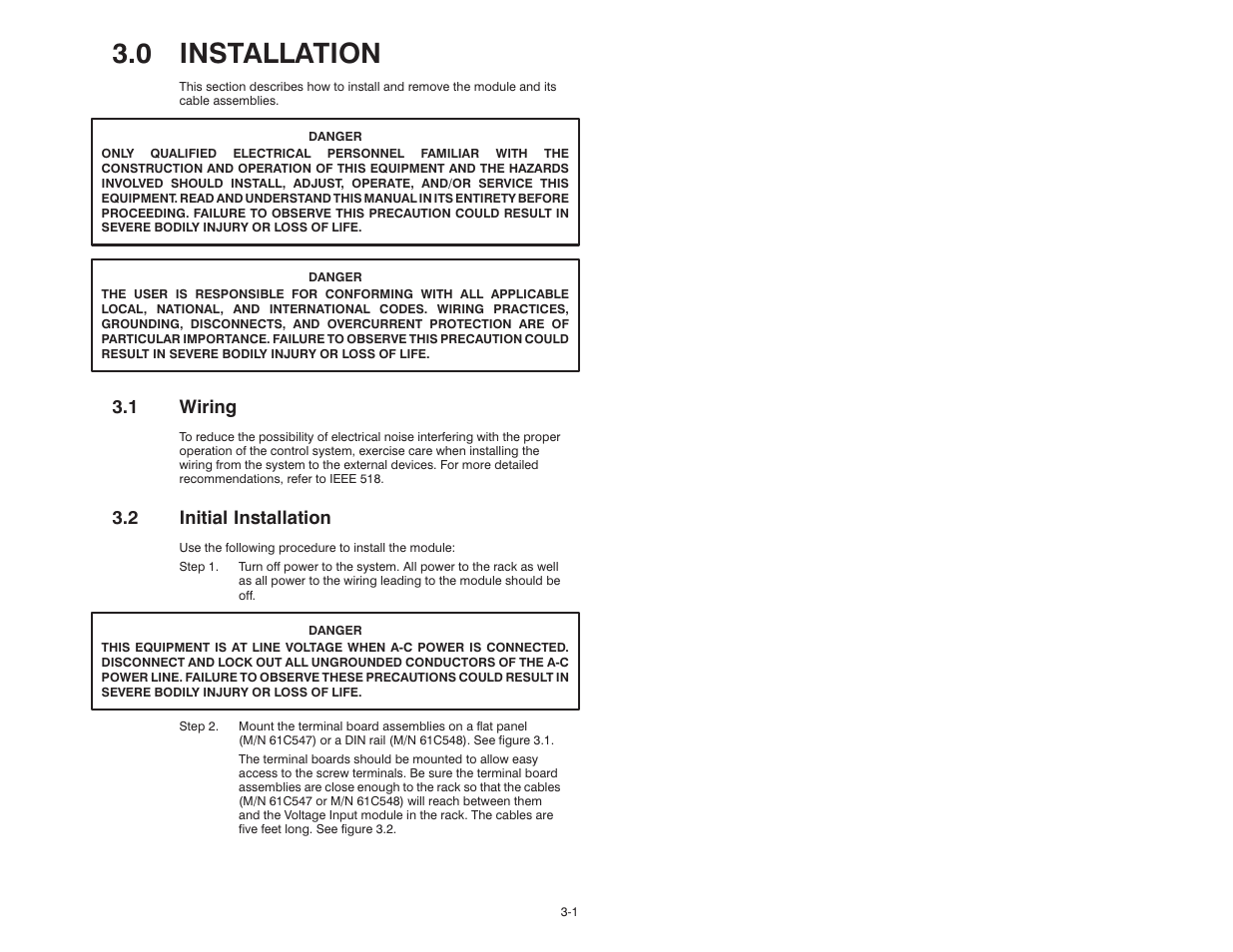 0 installation, 1 wiring, 2 initial installation | Rockwell Automation 61C542 Voltage Input module User Manual | Page 13 / 68