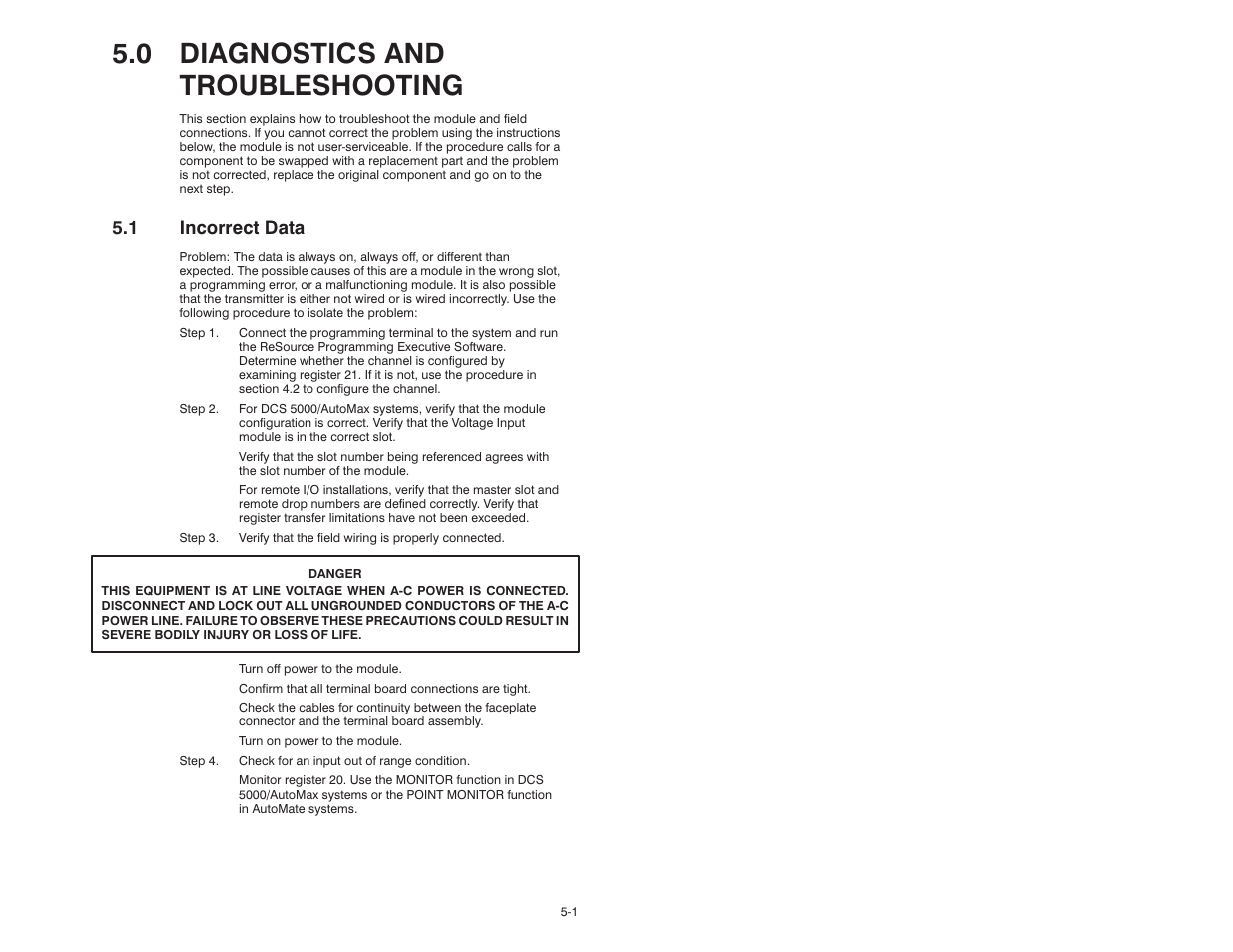 0 diagnostics and troubleshooting, 1 incorrect data | Rockwell Automation 61C542 Voltage Input module User Manual | Page 49 / 68