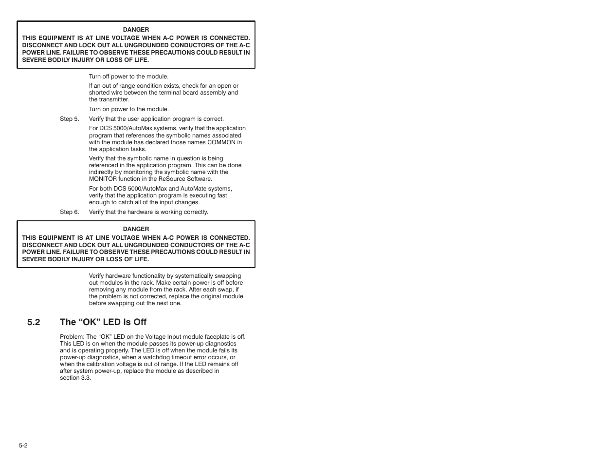 2 the "ok" led is off, 2 the ok" led is off | Rockwell Automation 61C542 Voltage Input module User Manual | Page 50 / 68