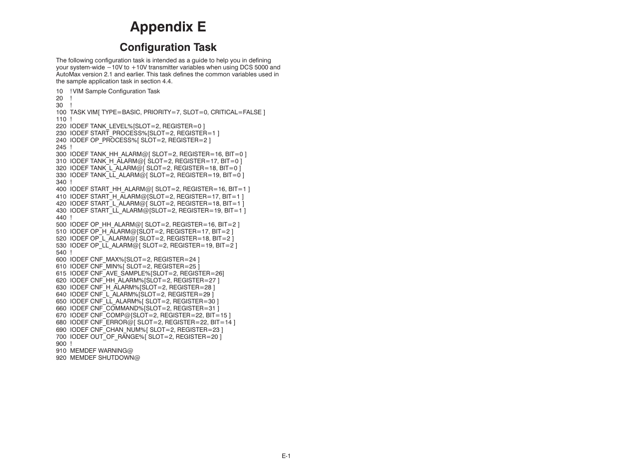 E configuration task, Appendix e, Configuration task | Rockwell Automation 61C542 Voltage Input module User Manual | Page 61 / 68