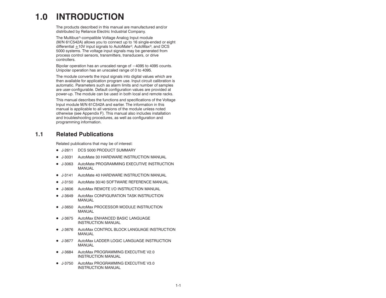 0 introduction, 1 related publications | Rockwell Automation 61C542 Voltage Input module User Manual | Page 7 / 68