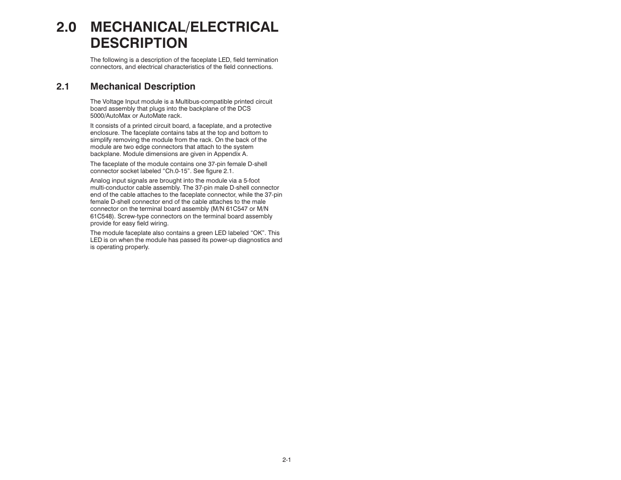 0 mechanical/electrical description, 1 mechanical description | Rockwell Automation 61C542 Voltage Input module User Manual | Page 9 / 68
