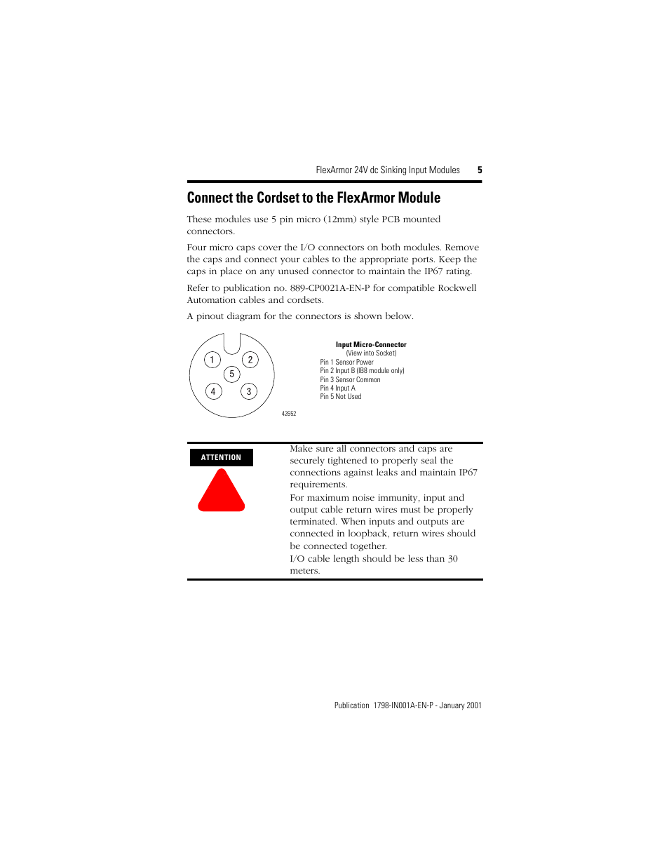 Connect the cordset to the flexarmor module | Rockwell Automation 1798-IB8 FlexArmor 24V dc Sinking Input Modules User Manual | Page 5 / 12