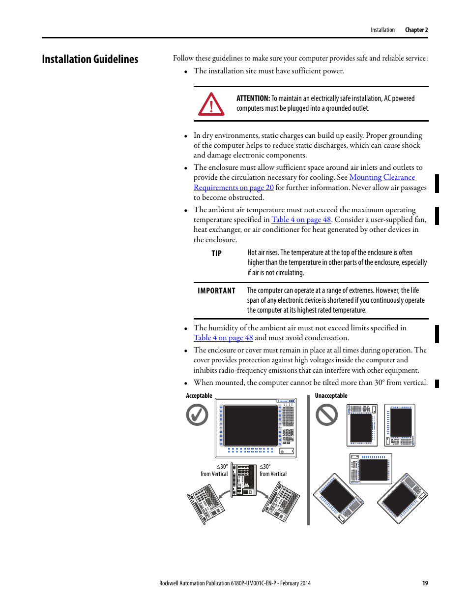 Installation guidelines | Rockwell Automation 6180P-xxxx Integrated Display Computers with Keypad User Manual User Manual | Page 19 / 68