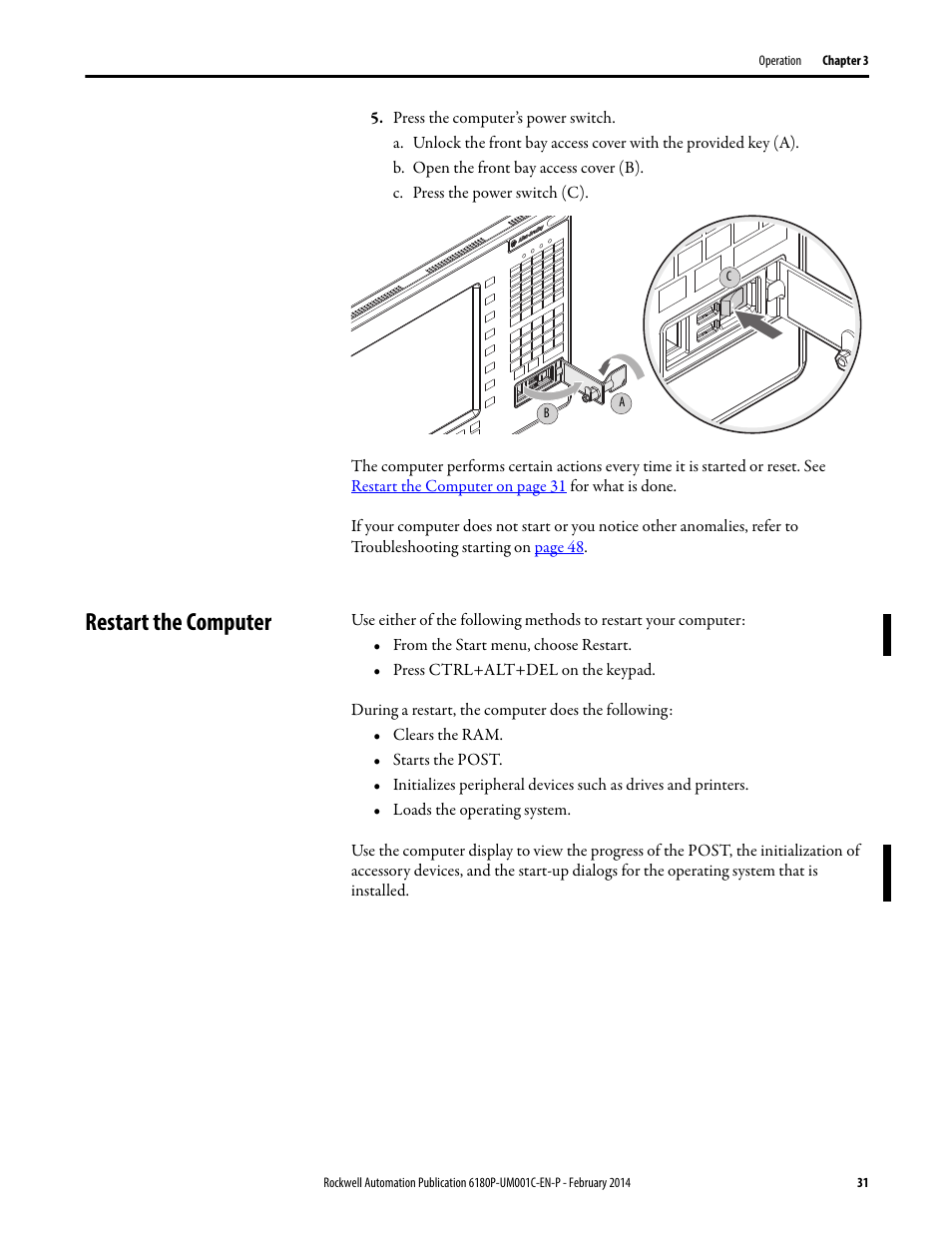 Restart the computer | Rockwell Automation 6180P-xxxx Integrated Display Computers with Keypad User Manual User Manual | Page 31 / 68