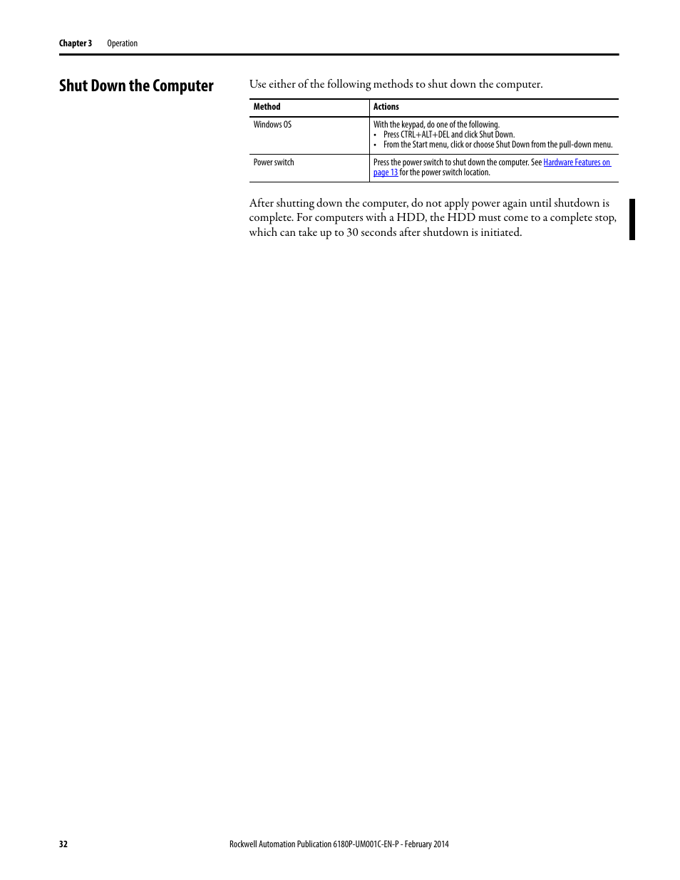 Shut down the computer | Rockwell Automation 6180P-xxxx Integrated Display Computers with Keypad User Manual User Manual | Page 32 / 68