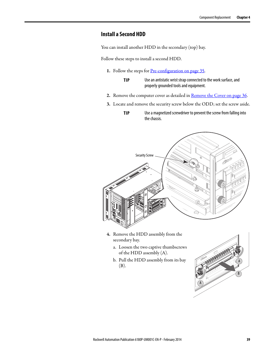 Install a second hdd | Rockwell Automation 6180P-xxxx Integrated Display Computers with Keypad User Manual User Manual | Page 39 / 68